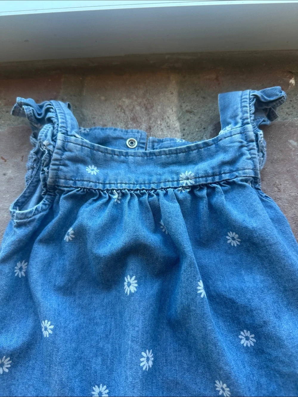 Carter's Blue Denim Daisy-Print Overalls